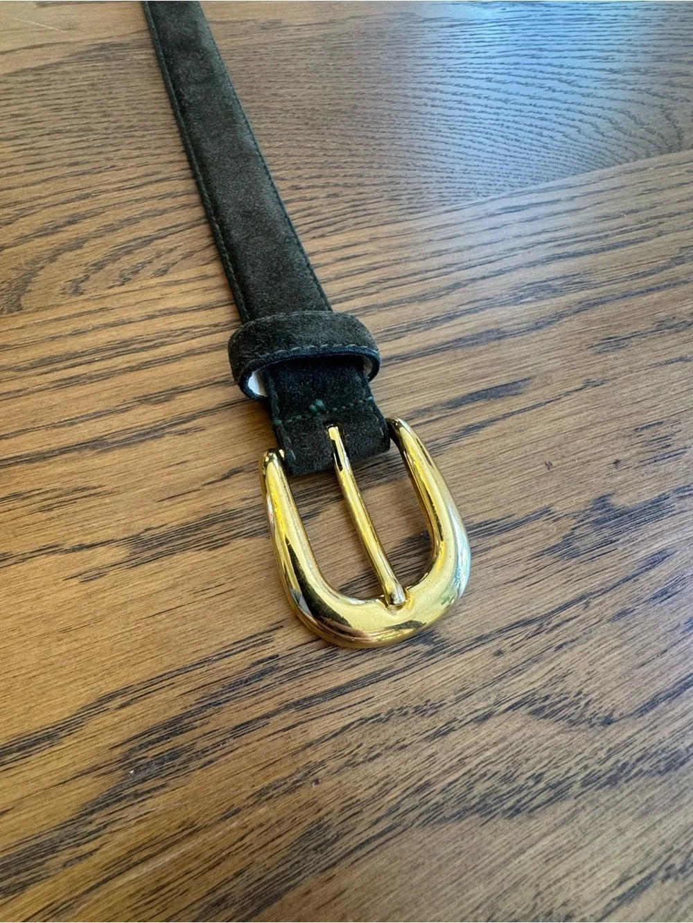Avignon Women’s Green Suede Leather Belt large Gold Buckle made in USA Size S
